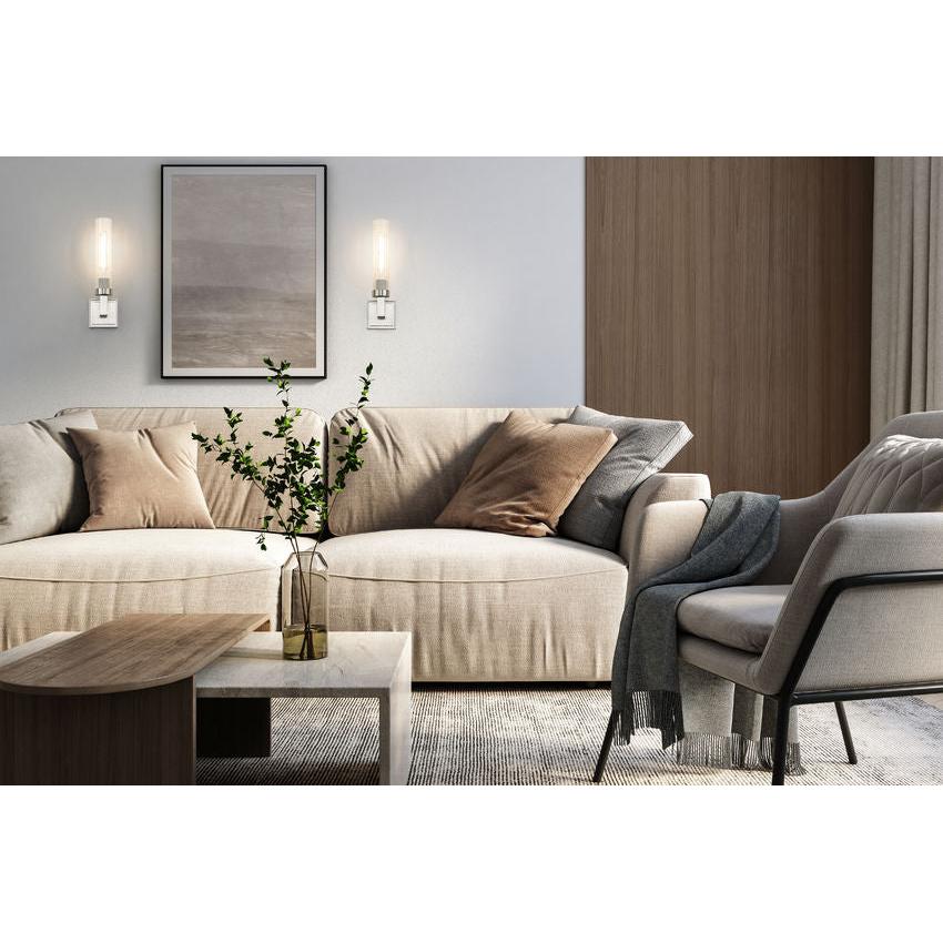 Z-Lite Beau 1-Light Brushed Nickel Steel Frame Clear Ribbed Glass Shade Wall Sconce