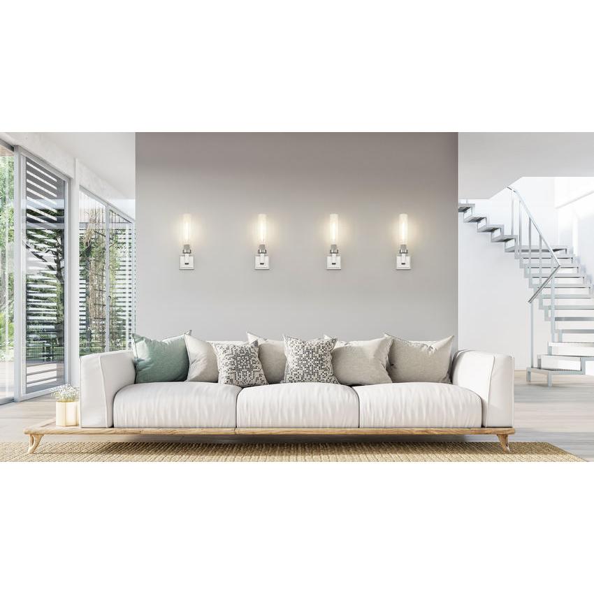 Z-Lite Beau 1-Light Brushed Nickel Steel Frame Clear Ribbed Glass Shade Wall Sconce