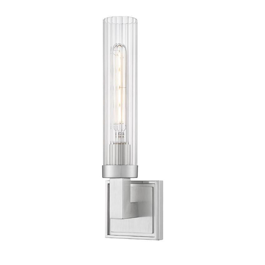 Z-Lite Beau 1-Light Brushed Nickel Steel Frame Clear Ribbed Glass Shade Wall Sconce