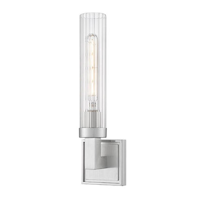 Z-Lite Beau 1-Light Brushed Nickel Steel Frame Clear Ribbed Glass Shade Wall Sconce