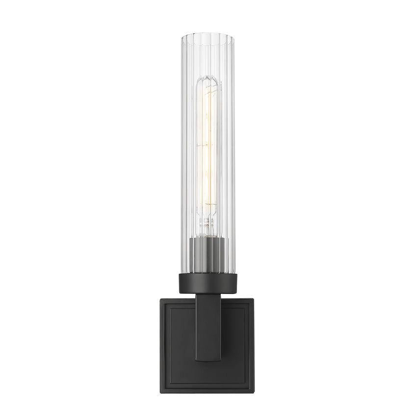 Z-Lite Beau 1-Light Matte Black Steel Frame Clear Ribbed Glass Shade Wall Sconce