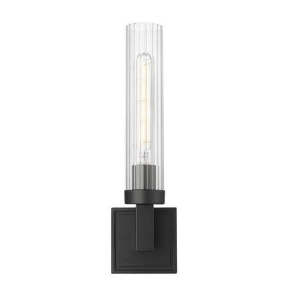 Z-Lite Beau 1-Light Matte Black Steel Frame Clear Ribbed Glass Shade Wall Sconce
