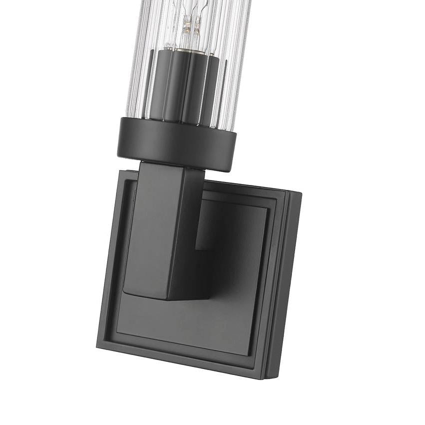 Z-Lite Beau 1-Light Matte Black Steel Frame Clear Ribbed Glass Shade Wall Sconce