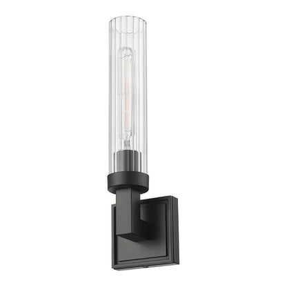 Z-Lite Beau 1-Light Matte Black Steel Frame Clear Ribbed Glass Shade Wall Sconce