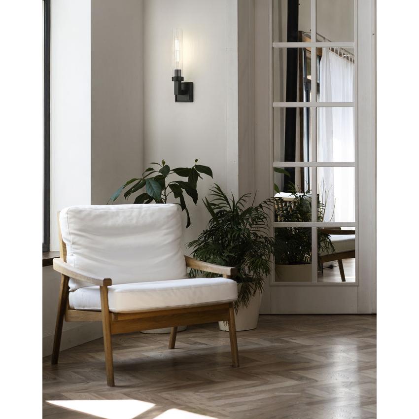 Z-Lite Beau 1-Light Matte Black Steel Frame Clear Ribbed Glass Shade Wall Sconce