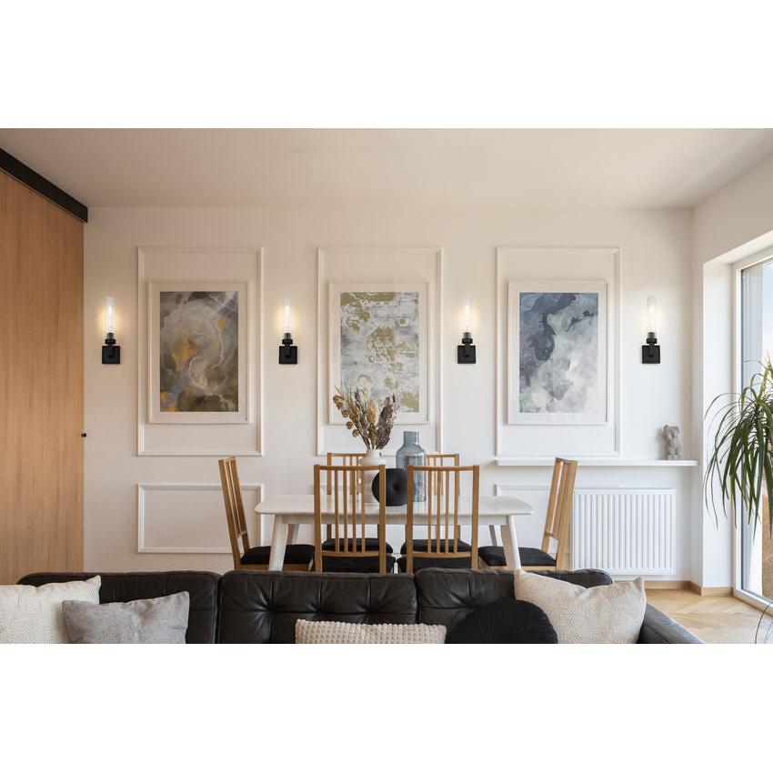 Z-Lite Beau 1-Light Matte Black Steel Frame Clear Ribbed Glass Shade Wall Sconce