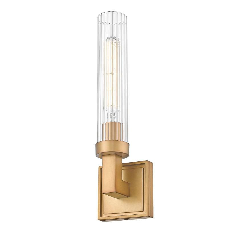 Z-Lite Beau 1-Light Rubbed Brass Steel Frame Clear Ribbed Glass Shade Wall Sconce