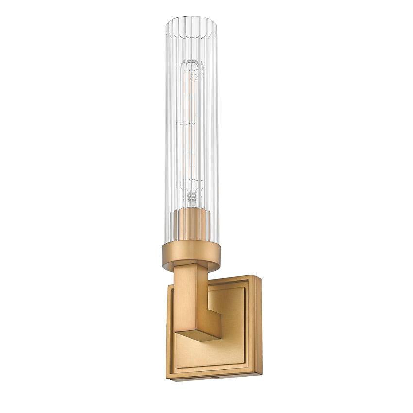 Z-Lite Beau 1-Light Rubbed Brass Steel Frame Clear Ribbed Glass Shade Wall Sconce