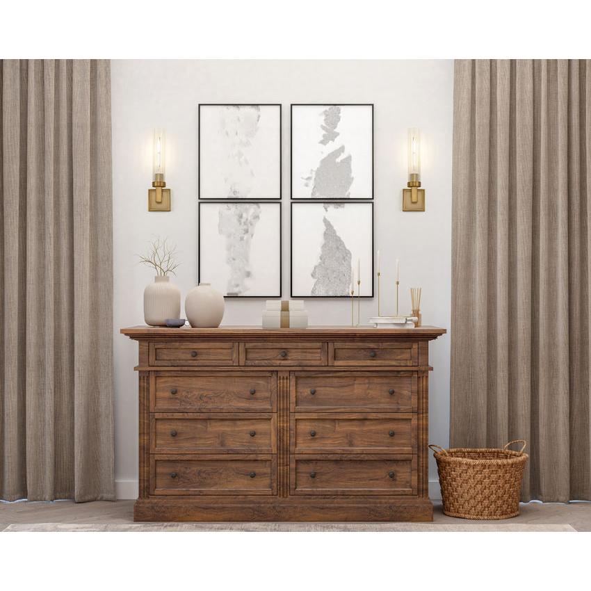 Z-Lite Beau 1-Light Rubbed Brass Steel Frame Clear Ribbed Glass Shade Wall Sconce