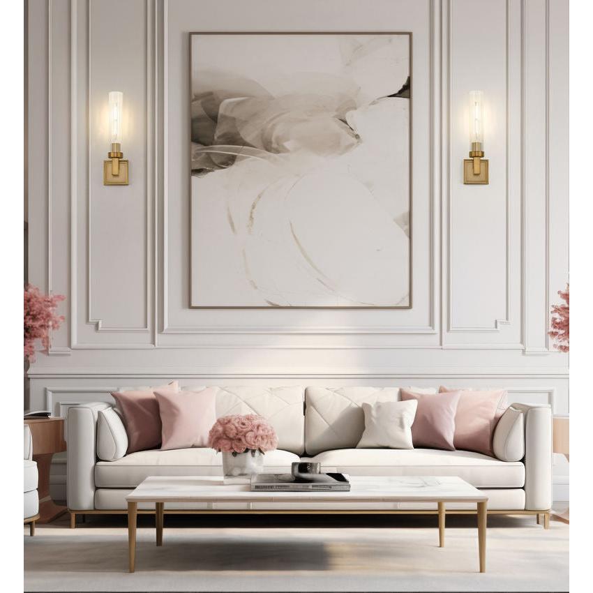 Z-Lite Beau 1-Light Rubbed Brass Steel Frame Clear Ribbed Glass Shade Wall Sconce