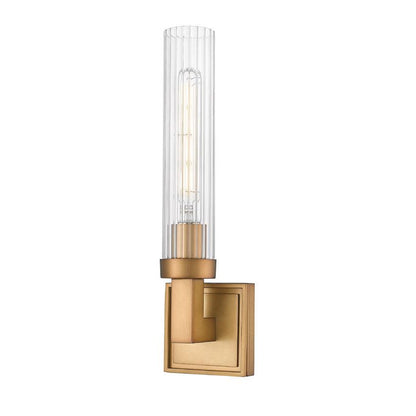 Z-Lite Beau 1-Light Rubbed Brass Steel Frame Clear Ribbed Glass Shade Wall Sconce