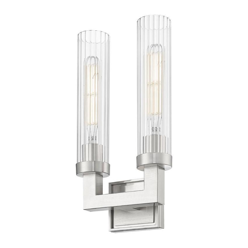 Z-Lite Beau 2-Light Brushed Nickel Steel Frame Clear Ribbed Glass Shade Wall Sconce