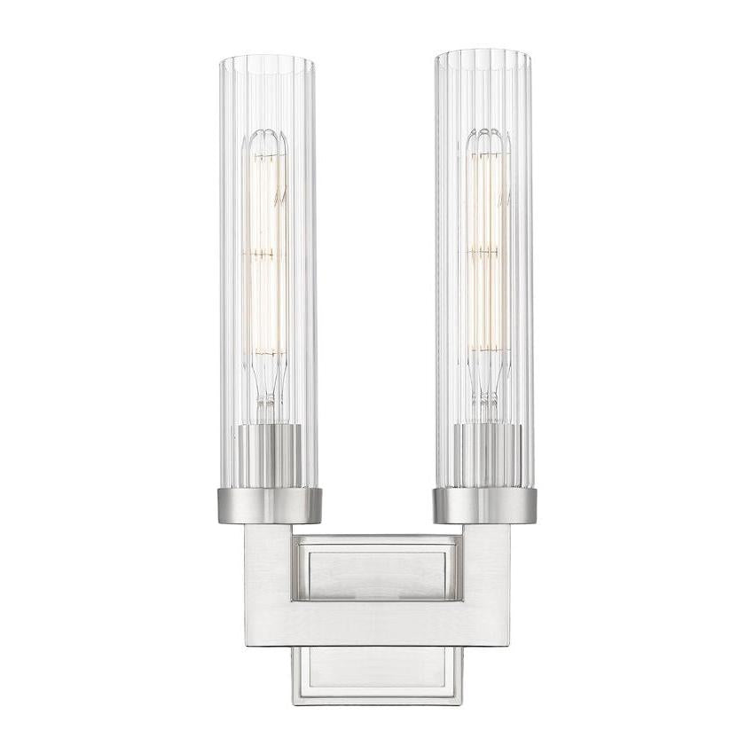 Z-Lite Beau 2-Light Brushed Nickel Steel Frame Clear Ribbed Glass Shade Wall Sconce