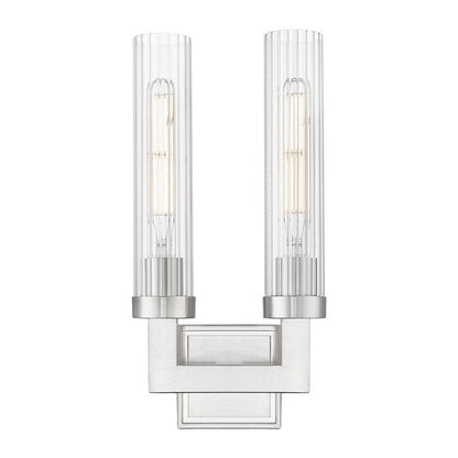 Z-Lite Beau 2-Light Brushed Nickel Steel Frame Clear Ribbed Glass Shade Wall Sconce