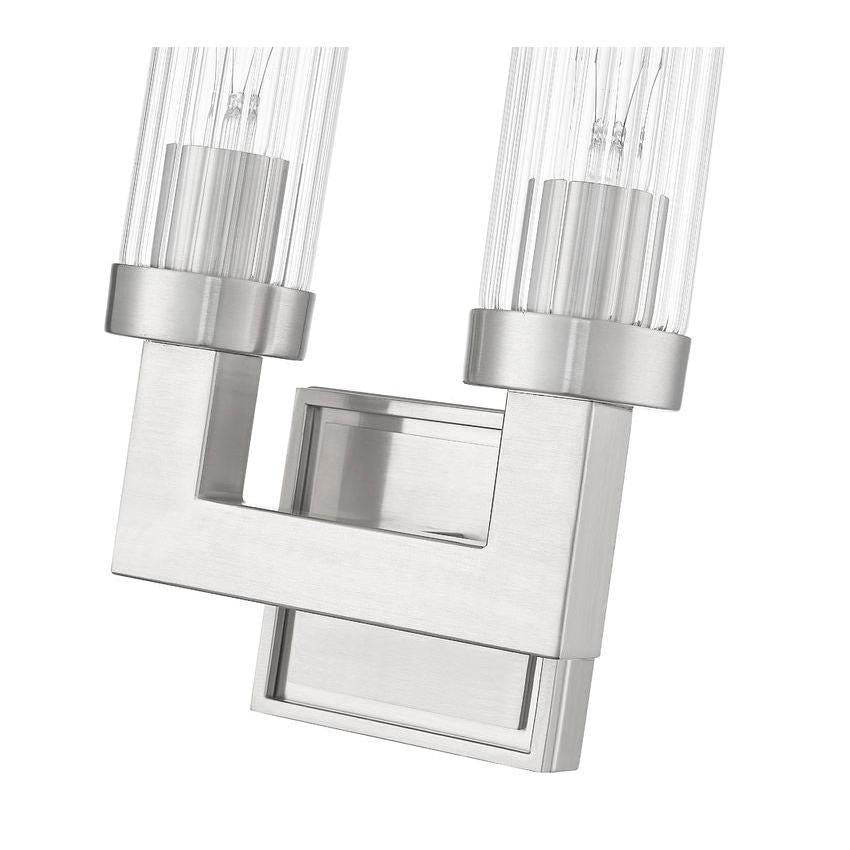 Z-Lite Beau 2-Light Brushed Nickel Steel Frame Clear Ribbed Glass Shade Wall Sconce