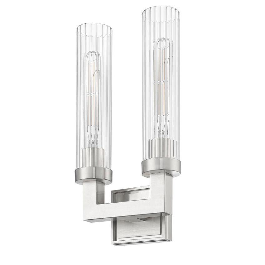 Z-Lite Beau 2-Light Brushed Nickel Steel Frame Clear Ribbed Glass Shade Wall Sconce