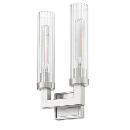 Z-Lite Beau 2-Light Brushed Nickel Steel Frame Clear Ribbed Glass Shade Wall Sconce