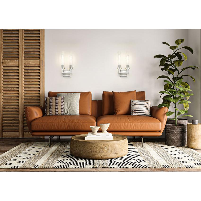 Z-Lite Beau 2-Light Brushed Nickel Steel Frame Clear Ribbed Glass Shade Wall Sconce