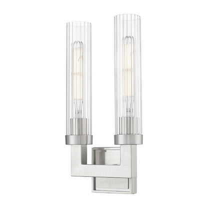 Z-Lite Beau 2-Light Brushed Nickel Steel Frame Clear Ribbed Glass Shade Wall Sconce
