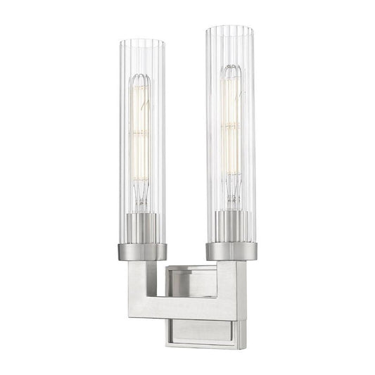 Z-Lite Beau 2-Light Brushed Nickel Steel Frame Clear Ribbed Glass Shade Wall Sconce