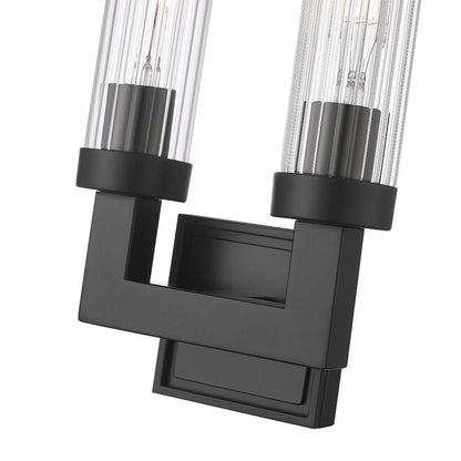 Z-Lite Beau 2-Light Matte Black Steel Frame Clear Ribbed Glass Shade Wall Sconce