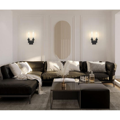 Z-Lite Beau 2-Light Matte Black Steel Frame Clear Ribbed Glass Shade Wall Sconce