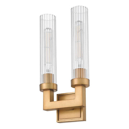 Z-Lite Beau 2-Light Rubbed Brass Steel Frame Clear Ribbed Glass Shade Wall Sconce