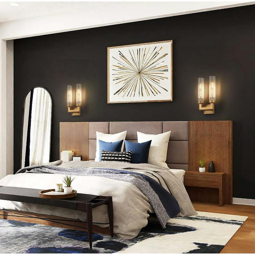 Z-Lite Beau 2-Light Rubbed Brass Steel Frame Clear Ribbed Glass Shade Wall Sconce