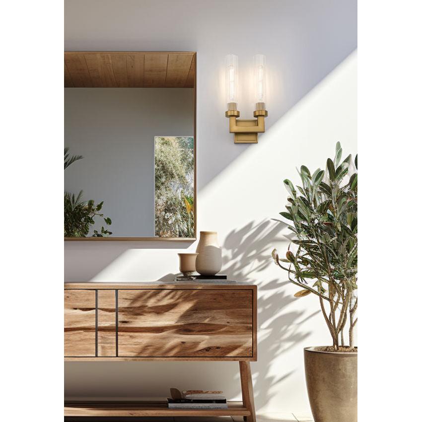 Z-Lite Beau 2-Light Rubbed Brass Steel Frame Clear Ribbed Glass Shade Wall Sconce