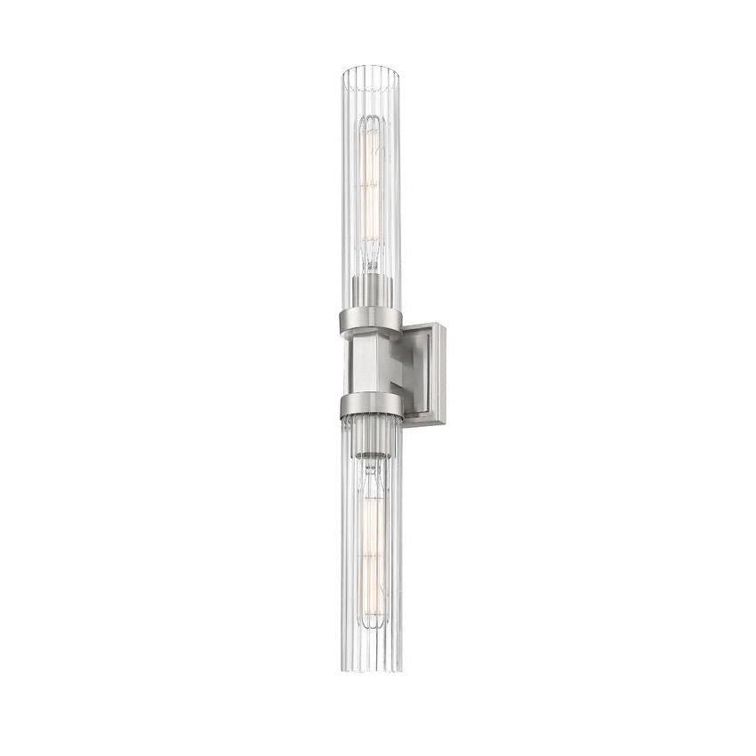Z-Lite Beau 740-2W-BN 2-Light Brushed Nickel Steel Frame Clear Ribbed Glass Shade Wall Sconce