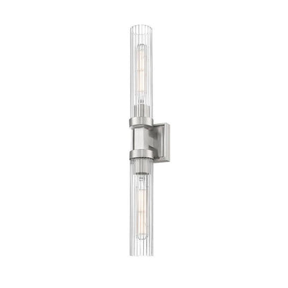 Z-Lite Beau 740-2W-BN 2-Light Brushed Nickel Steel Frame Clear Ribbed Glass Shade Wall Sconce