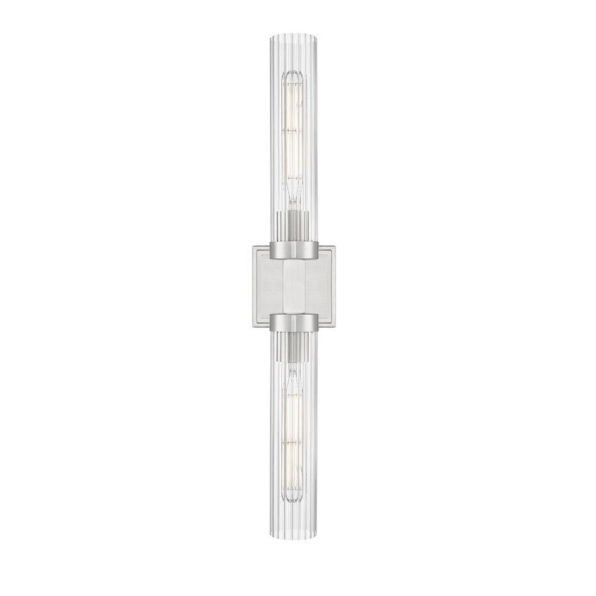Z-Lite Beau 740-2W-BN 2-Light Brushed Nickel Steel Frame Clear Ribbed Glass Shade Wall Sconce