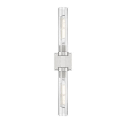 Z-Lite Beau 740-2W-BN 2-Light Brushed Nickel Steel Frame Clear Ribbed Glass Shade Wall Sconce