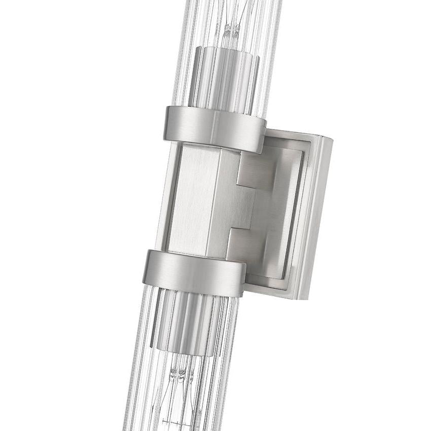 Z-Lite Beau 740-2W-BN 2-Light Brushed Nickel Steel Frame Clear Ribbed Glass Shade Wall Sconce
