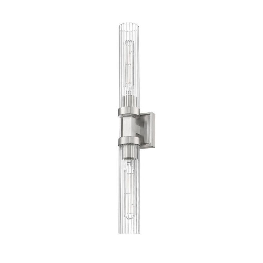 Z-Lite Beau 740-2W-BN 2-Light Brushed Nickel Steel Frame Clear Ribbed Glass Shade Wall Sconce