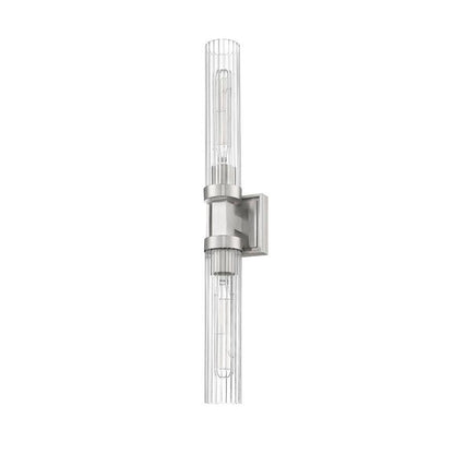 Z-Lite Beau 740-2W-BN 2-Light Brushed Nickel Steel Frame Clear Ribbed Glass Shade Wall Sconce