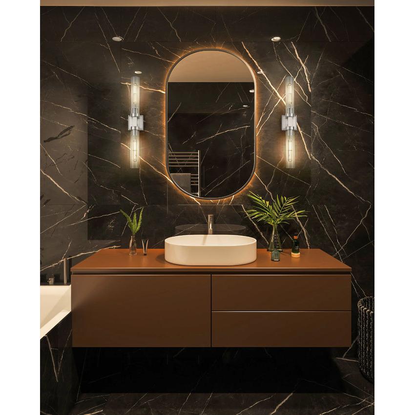 Z-Lite Beau 740-2W-BN 2-Light Brushed Nickel Steel Frame Clear Ribbed Glass Shade Wall Sconce