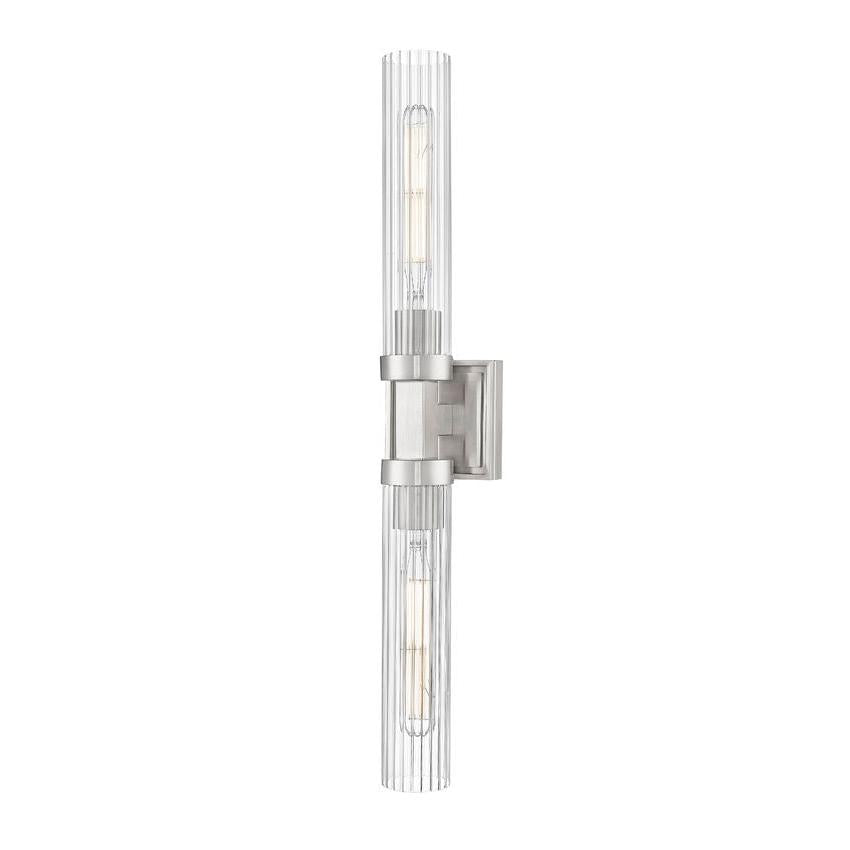 Z-Lite Beau 740-2W-BN 2-Light Brushed Nickel Steel Frame Clear Ribbed Glass Shade Wall Sconce