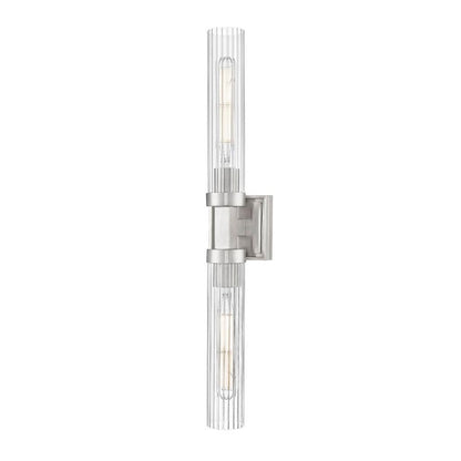 Z-Lite Beau 740-2W-BN 2-Light Brushed Nickel Steel Frame Clear Ribbed Glass Shade Wall Sconce