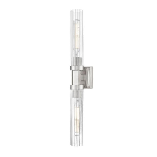 Z-Lite Beau 740-2W-BN 2-Light Brushed Nickel Steel Frame Clear Ribbed Glass Shade Wall Sconce