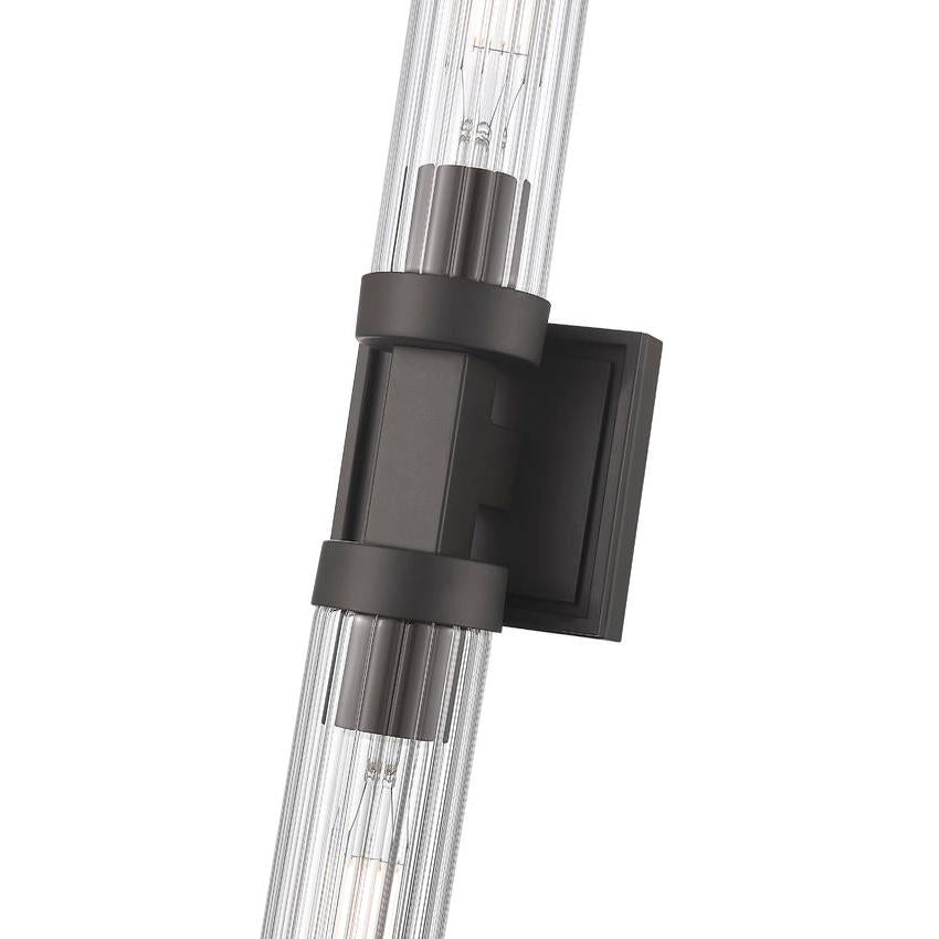 Z-Lite Beau 740-2W-BRZ 2-Light Bronze Steel Frame Clear Ribbed Glass Shade Wall Sconce