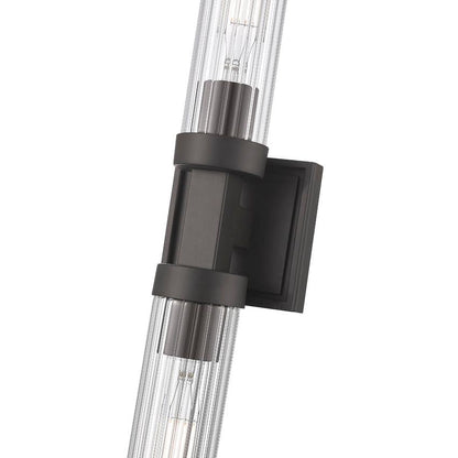 Z-Lite Beau 740-2W-BRZ 2-Light Bronze Steel Frame Clear Ribbed Glass Shade Wall Sconce