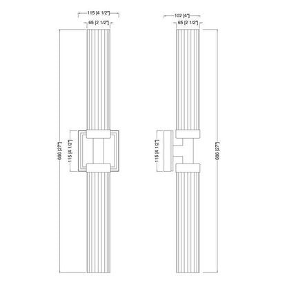 Z-Lite Beau 740-2W-BRZ 2-Light Bronze Steel Frame Clear Ribbed Glass Shade Wall Sconce