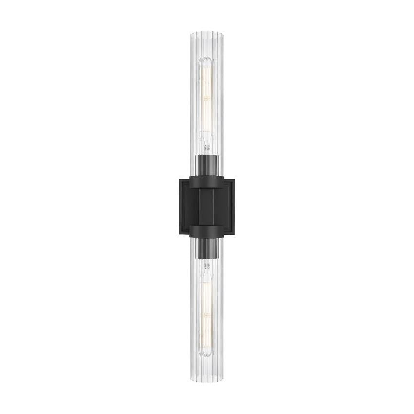 Z-Lite Beau 740-2W-MB 2-Light Matte Black Steel Frame Clear Ribbed Glass Shade Wall Sconce