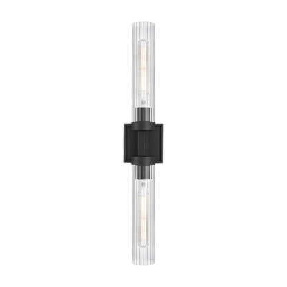 Z-Lite Beau 740-2W-MB 2-Light Matte Black Steel Frame Clear Ribbed Glass Shade Wall Sconce