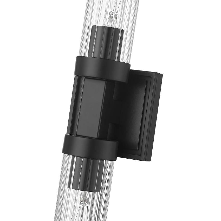 Z-Lite Beau 740-2W-MB 2-Light Matte Black Steel Frame Clear Ribbed Glass Shade Wall Sconce