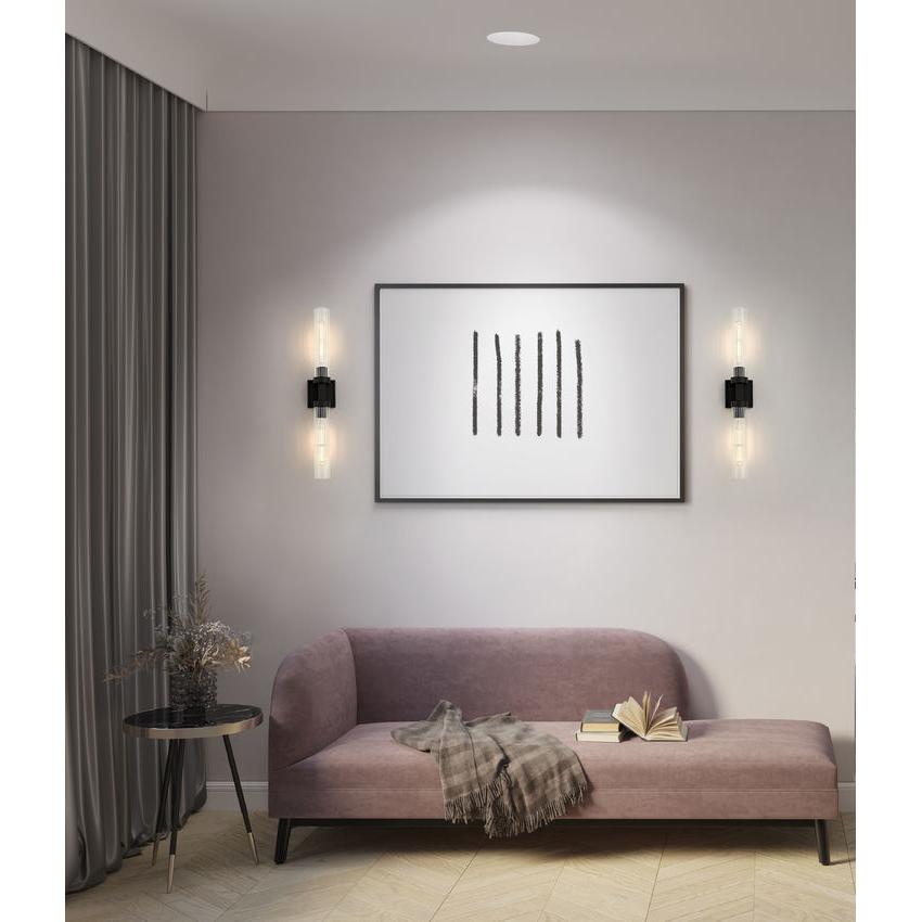 Z-Lite Beau 740-2W-MB 2-Light Matte Black Steel Frame Clear Ribbed Glass Shade Wall Sconce
