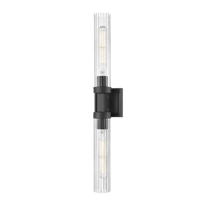 Z-Lite Beau 740-2W-MB 2-Light Matte Black Steel Frame Clear Ribbed Glass Shade Wall Sconce
