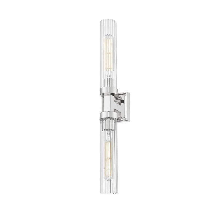 Z-Lite Beau 740-2W-PN 2-Light Polished Nickel Steel Frame Clear Ribbed Glass Shade Wall Sconce