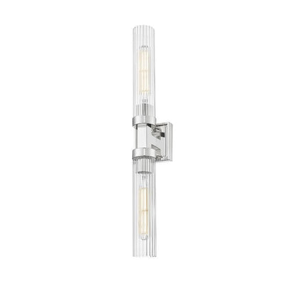 Z-Lite Beau 740-2W-PN 2-Light Polished Nickel Steel Frame Clear Ribbed Glass Shade Wall Sconce